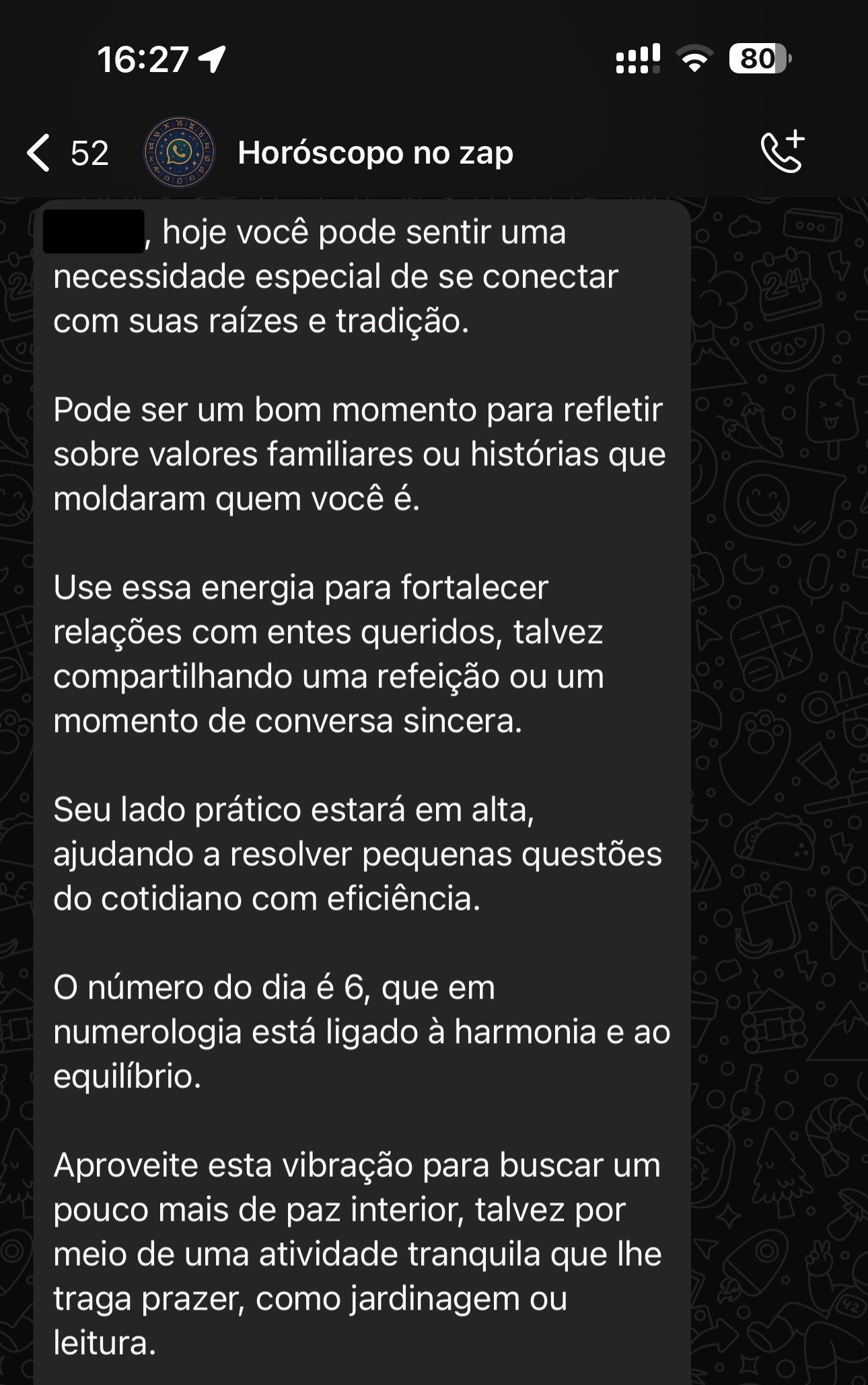 Exemplo de mensagem no WhatsApp